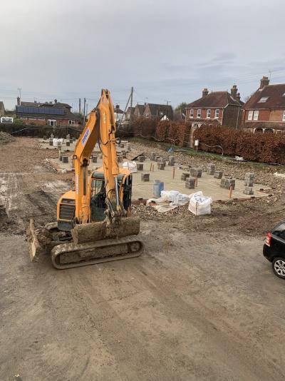 Progressing Works for Construction of 8 New Terraced Houses at Burgess Hill, West Sussex 