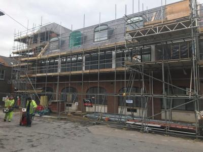 Exterior view at the start of construction of our conversion of offices into 24 Apartment Flats in Lewis, East Sussex