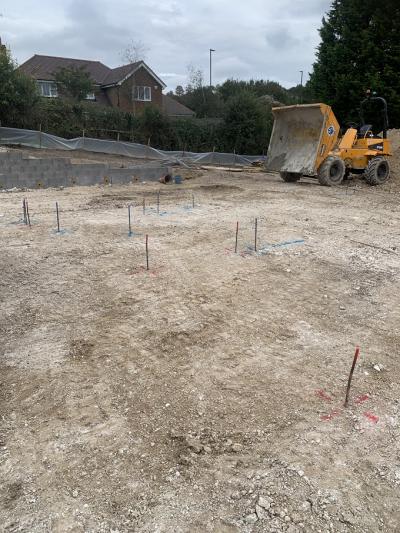 Setting Out for footings at Additional Plot at New Construction in Pyecombe