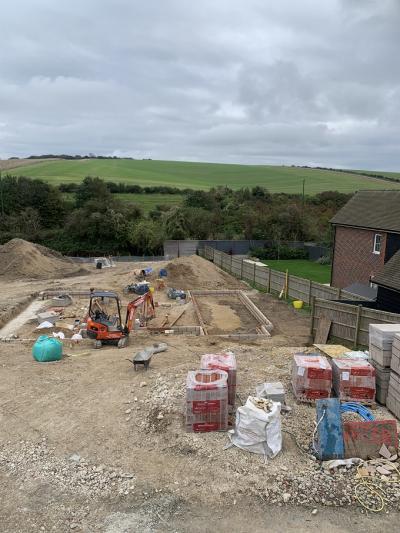 Drainage and Footings Underwayat  New Construction at Pyecombe