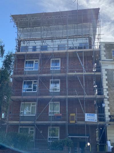Scaffold erected to undertake new roofing works at Camden